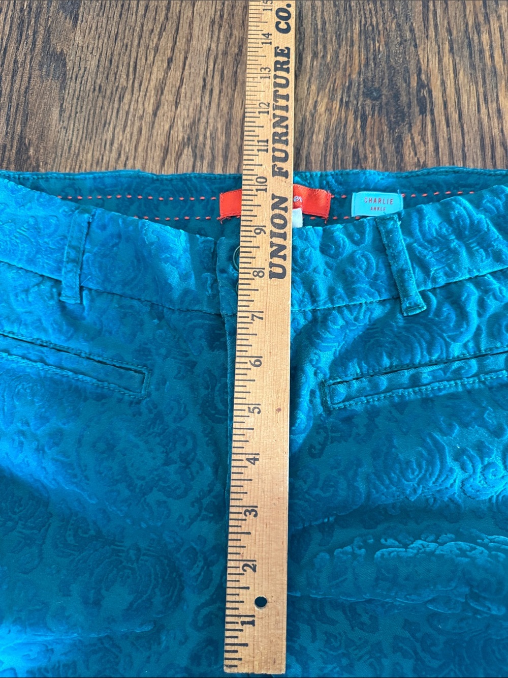 Cigarette Pants Anthropologie Velvet Burnout Teal Floral Cartonnier Size 6 - Picture 13 of 16